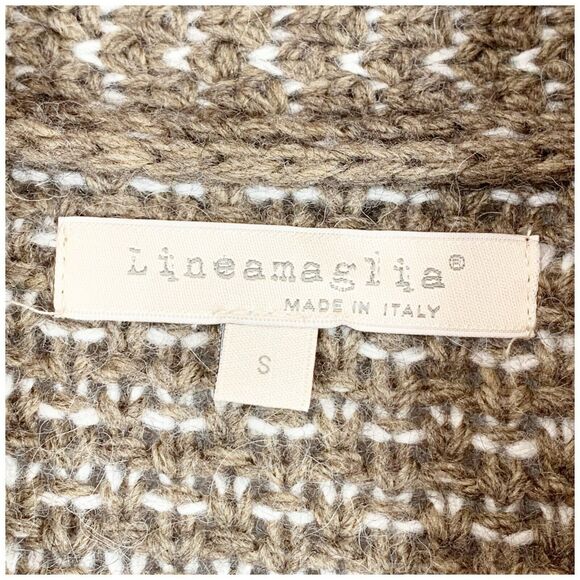Italian Alpaca Open Front Cardigan Sweater S Brown White Fleck Shawl Collar - Picture 7 of 7